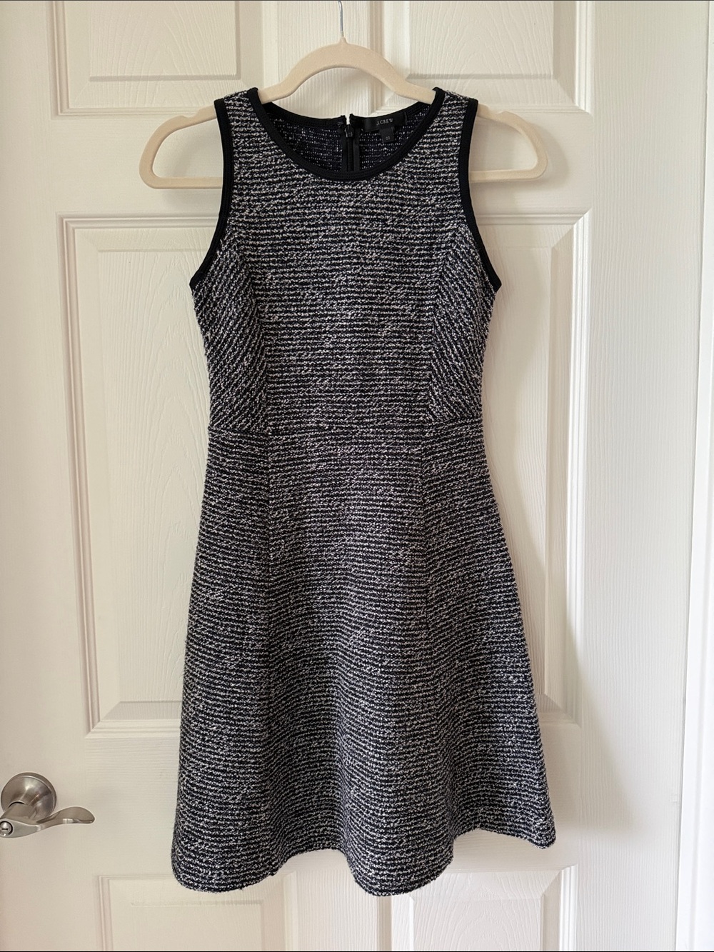 J. Crew Black and White Sleeveless Textured Knit Midi Dress